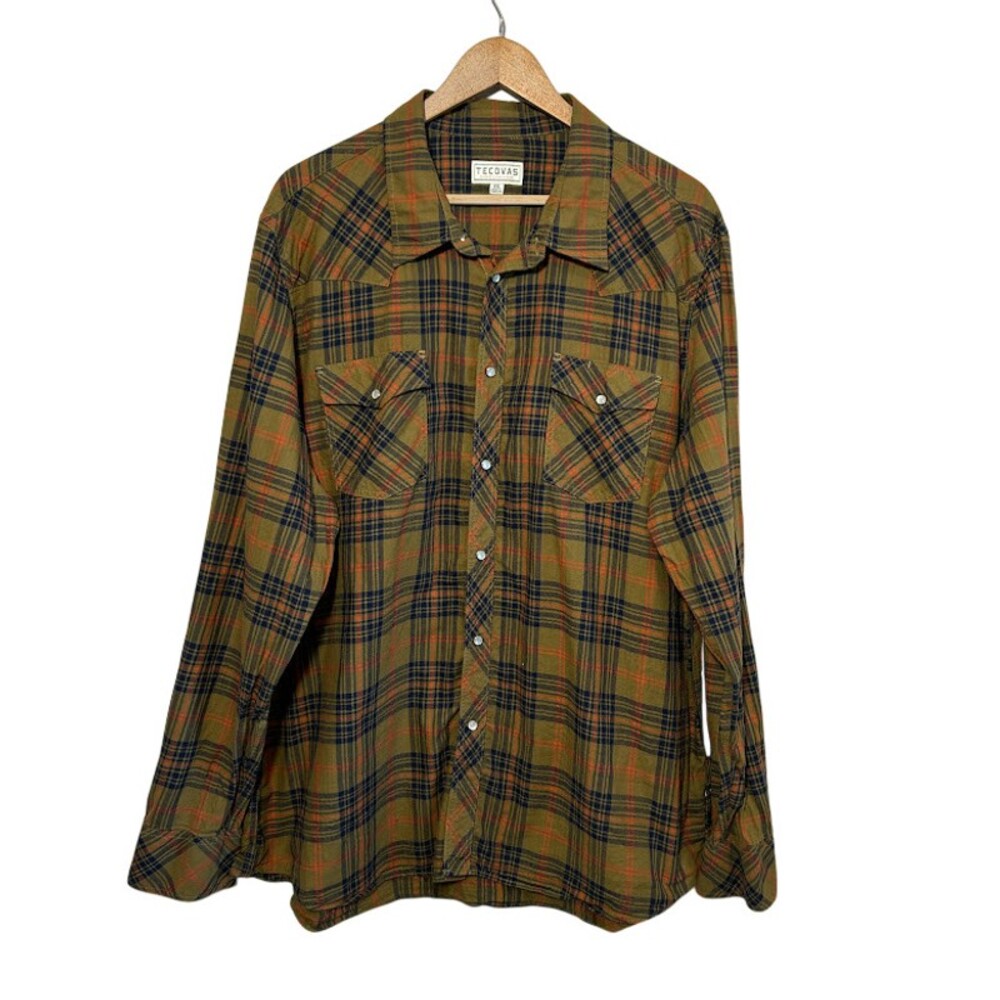 Tecovas Mens XXL Western Pearl Snap Plaid Button Up Shirt Long Sleeve Cotton
